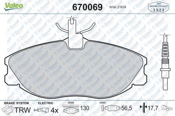 VALEO 670069 On Fren Balatasi  Peugeot 306 2.0 96>01/406 2.0/2.2/3.0/1.9d/2.0d/2.1d/2.2d 95>04/607 2.0/2.2/2.0d/2.2d 99>06/Citroen Xsara 2.0/2.0d 97>05/Zx 2.0 96>97